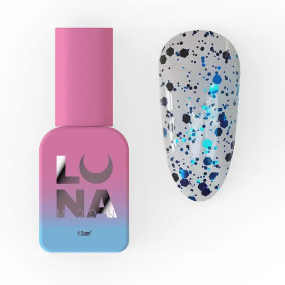 LUNA / Top Glassy / прозорий з синіми пластівцями / 13 мл