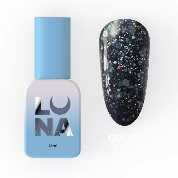 LUNA / Гель-лак / Color №121 / чорний з глітером і сріблястими блискітками / 13 мл